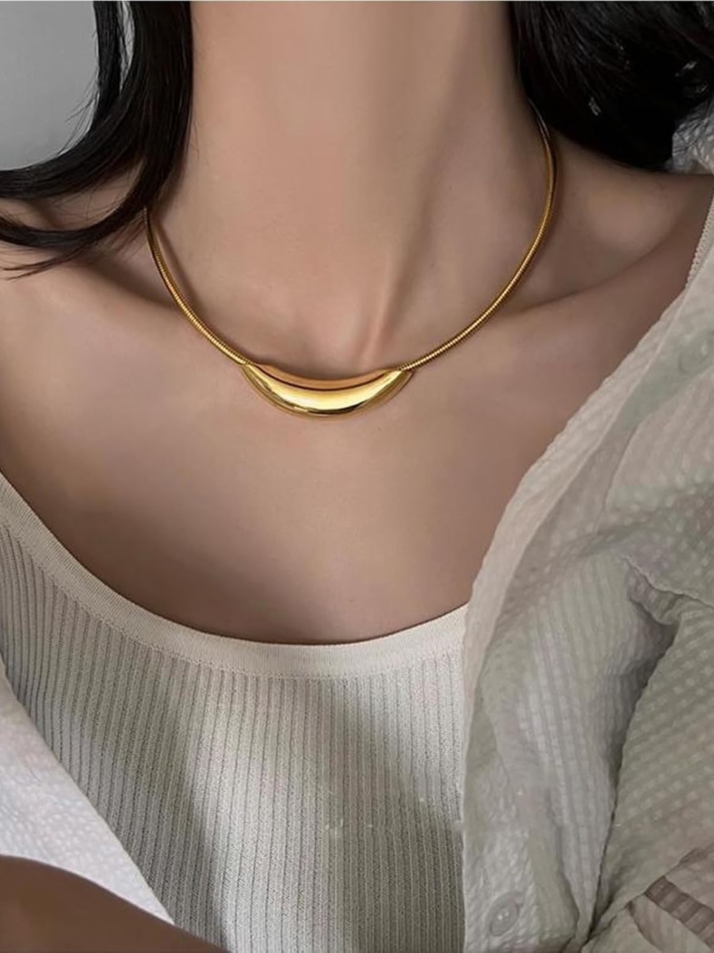 Gold Crescent Collar Necklace